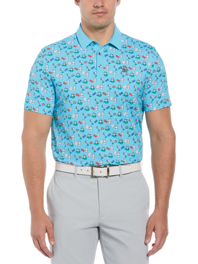 Martini Print Golf Polo Shirt (Blue Atoll) 