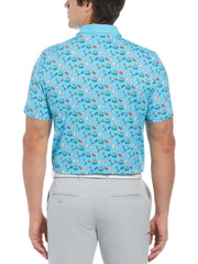 Martini Print Golf Polo Shirt (Blue Atoll) 