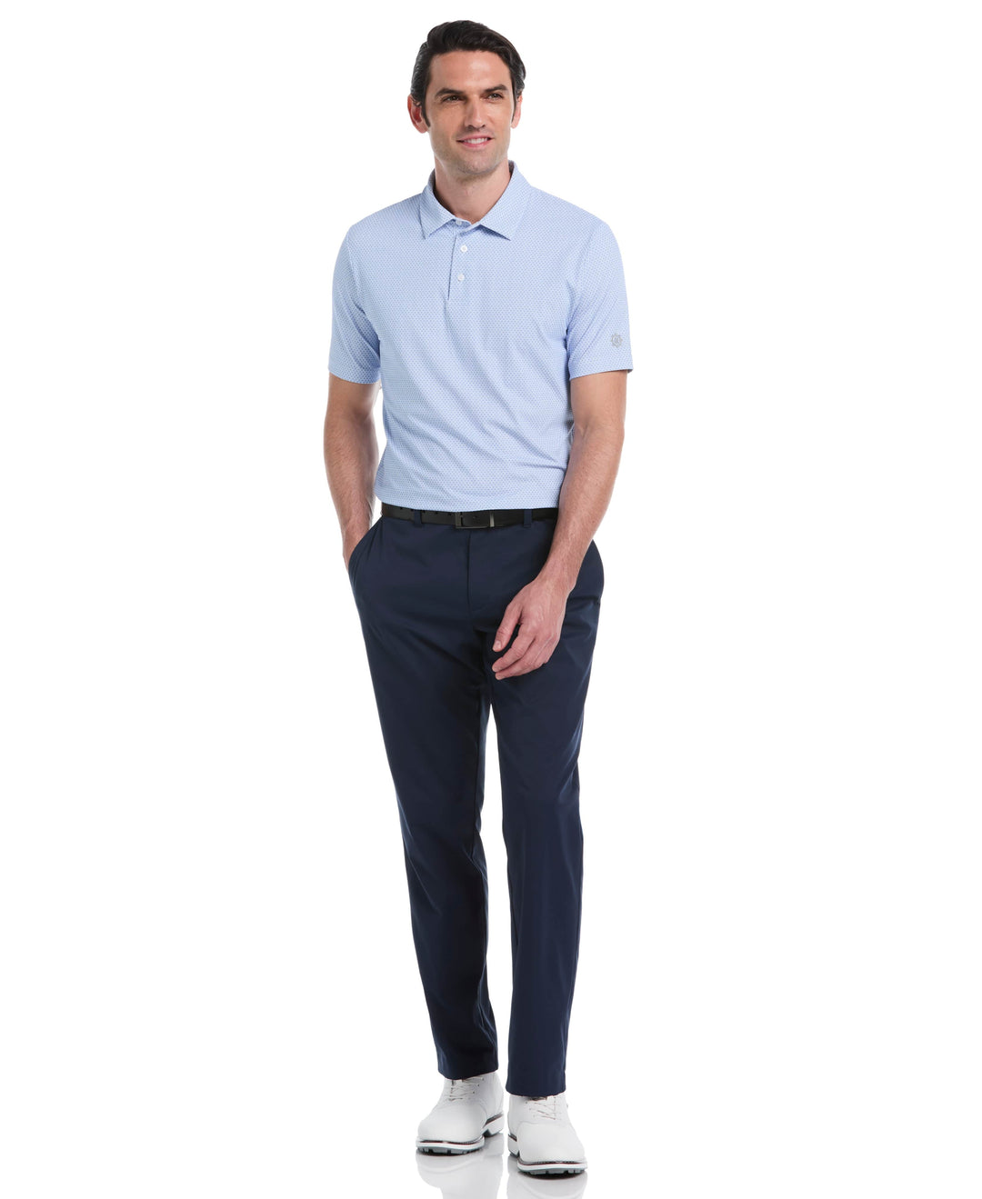 Micro Geometric Print Golf Polo (Bright White) 