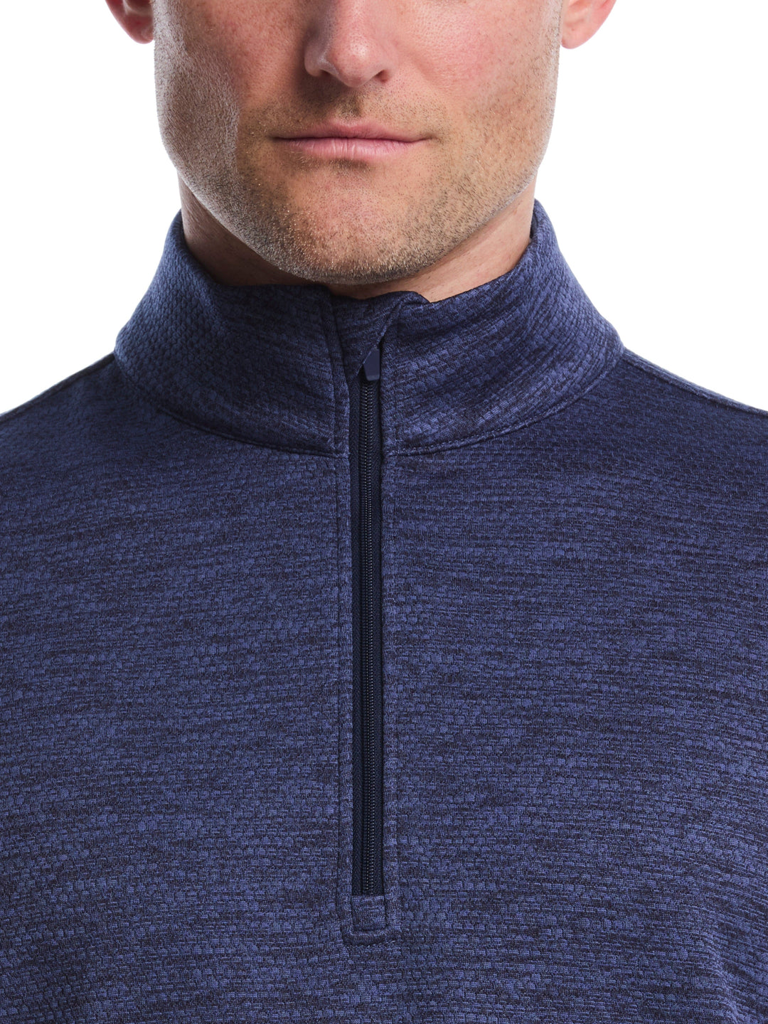 Mini Argyle Quilted Knit 1/4 Zip Golf Shirt (Peacoat Heather) 