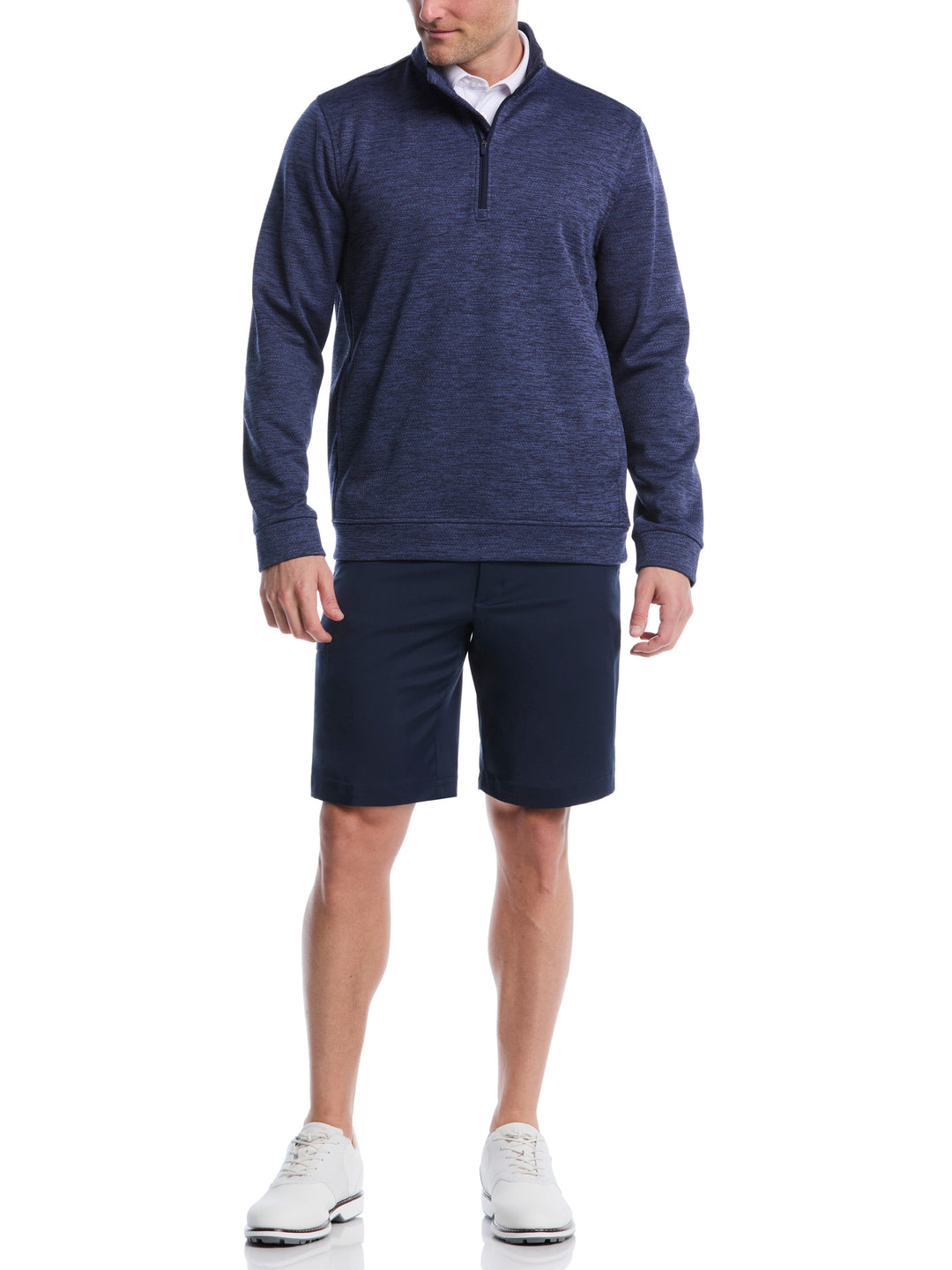 Mini Argyle Quilted Knit 1/4 Zip Golf Shirt (Peacoat Heather) 