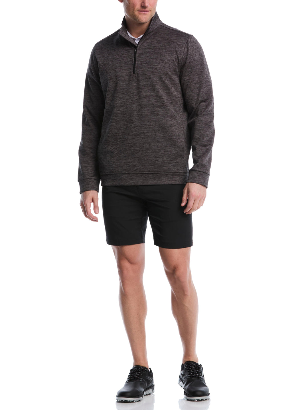 Mini Argyle Quilted Knit 1/4 Zip Golf Shirt (Caviar Heather) 