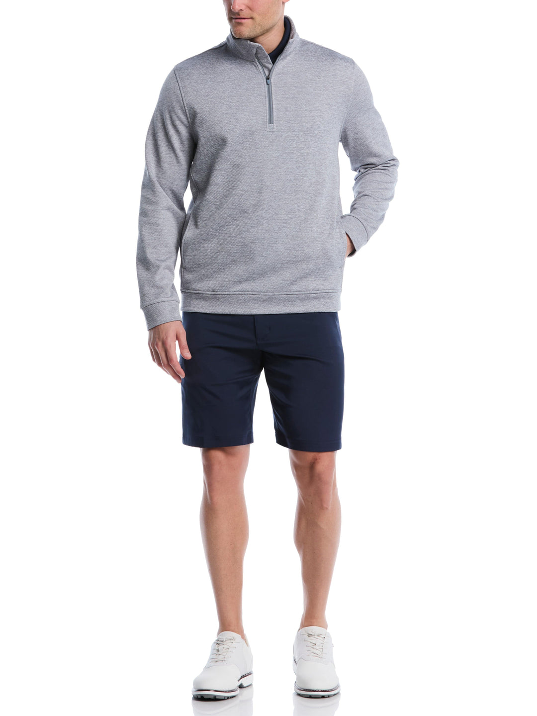 Mini Argyle Quilted Knit 1/4 Zip Golf Shirt (Tradedawn Htr) 