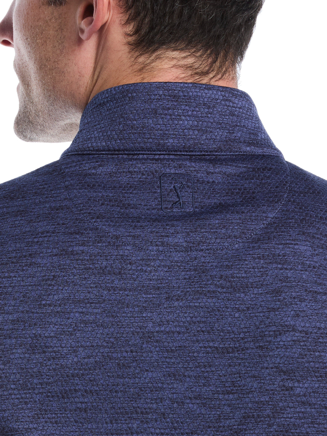 Mini Argyle Quilted Knit 1/4 Zip Golf Shirt (Peacoat Heather) 