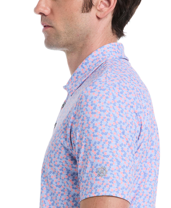Mini Floral Print Golf Polo (Cornflower Blue) 