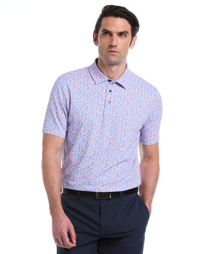 Mini Floral Print Golf Polo (Cornflower Blue) 