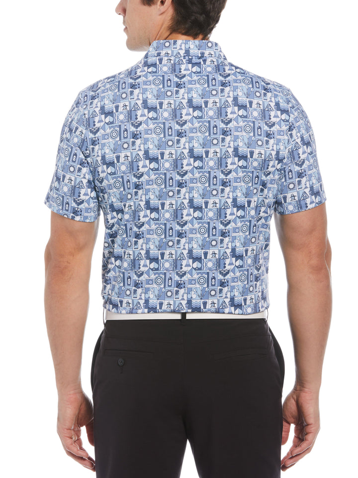Novelty Grid Print Short Sleeve Golf Polo Shirt (Black Iris) 