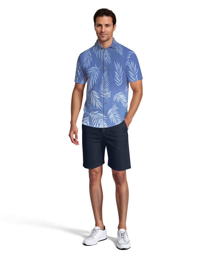 Ombre Botanical Print Woven Golf Shirt (Clear Sky) 