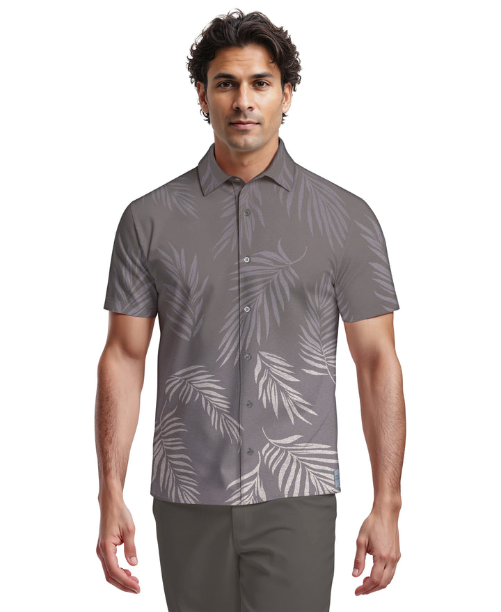 Ombre Botanical Print Woven Golf Shirt (Tradewinds) 