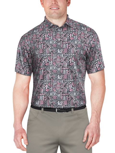 SHORT SLEEVE PALM CONVERSATIONAL PRINT POLO (Iron Gate) 