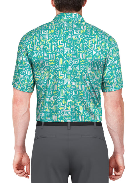 SHORT SLEEVE PALM CONVERSATIONAL PRINT POLO (Scuba Blue) 