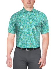 SHORT SLEEVE PALM CONVERSATIONAL PRINT POLO (Scuba Blue) 