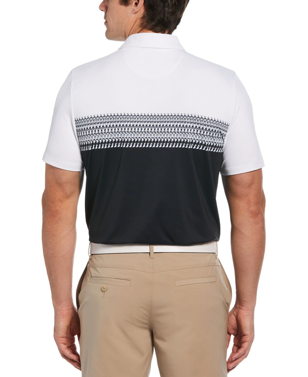 Penguin Stripe Block Print Short Sleeve Golf Polo Shirt (Bright White) 