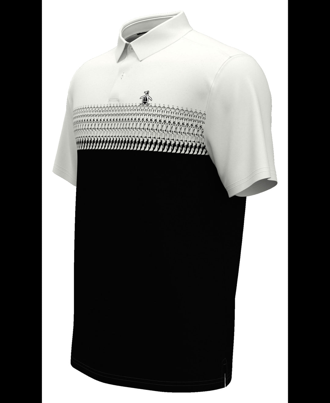 Penguin Stripe Block Print Short Sleeve Golf Polo Shirt (Bright White) 