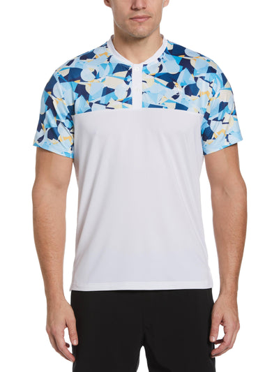 Perforance Print Tennis Henley  (Bright White) 