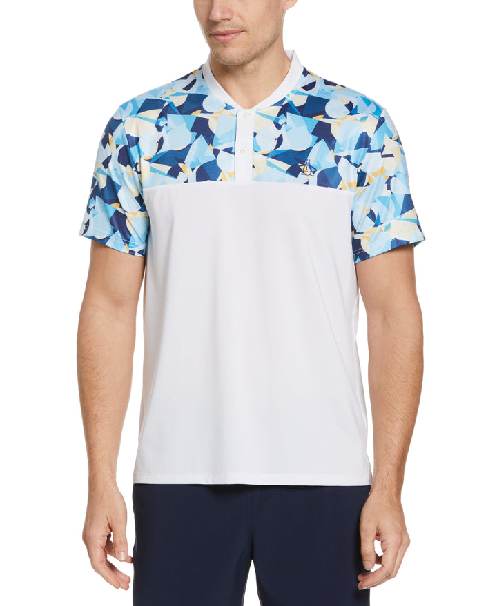 Performance Tennis Ball Print Henley Tee (Bright White) 