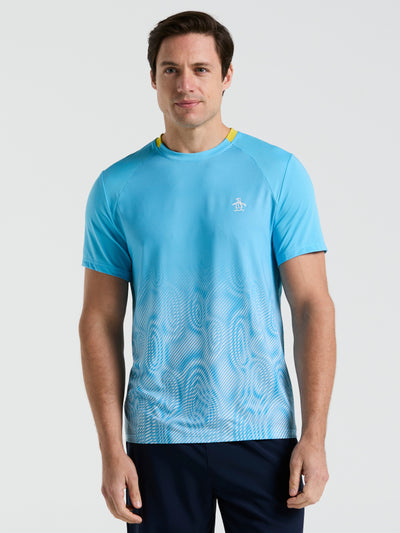 Performance Ventilaed Blocked Tennis Crew Tee (Blue Grotto) 