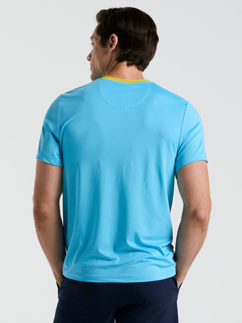 Performance Ventilaed Blocked Tennis Crew Tee (Blue Grotto) 