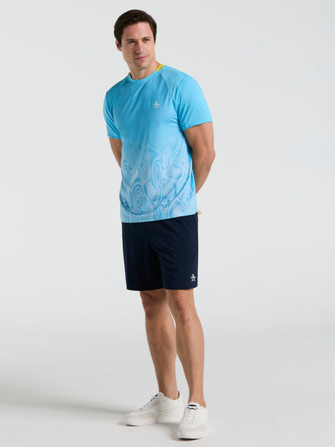 Performance Ventilaed Blocked Tennis Crew Tee (Blue Grotto) 