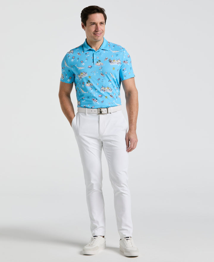 Pete'N The Boat Print Golf Polo (Blue Grotto) 