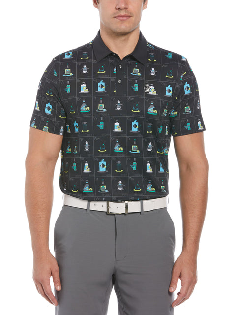 Pete's Flash Cards Print Short Sleeve Golf Polo Shirt (Caviar) 