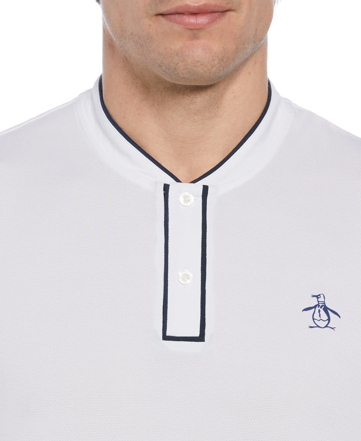 Piped Blade Collar Performance Short Sleeve Tennis Polo Shirt (Bright White) 