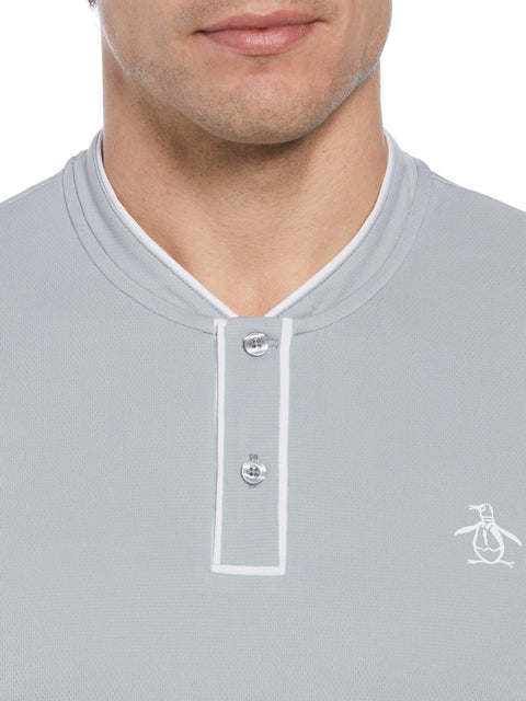 Piped Blade Collar Performance Short Sleeve Tennis Polo Shirt (Quarry) 