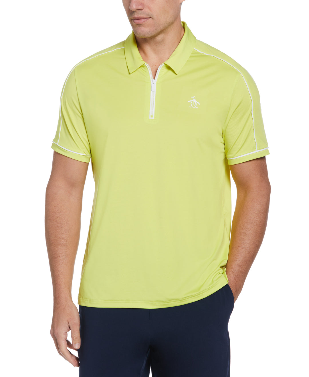 Piped Performance Quarter Zip Tennis Polo Shirt (Limeade) 