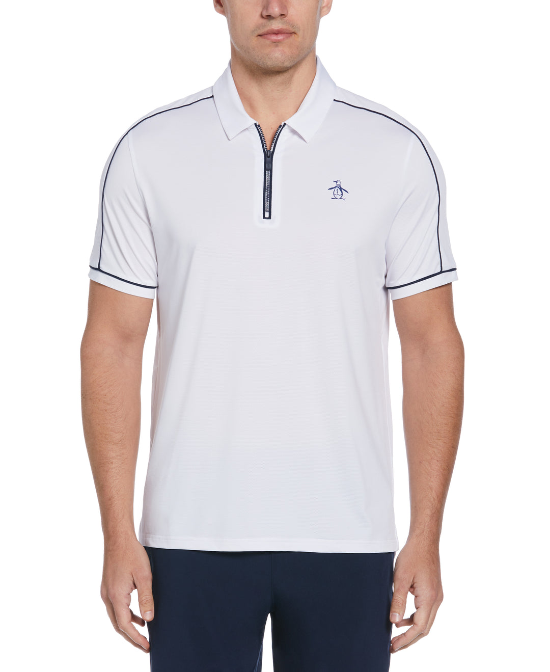 Piped Performance Quarter Zip Tennis Polo Shirt (Bright White) 