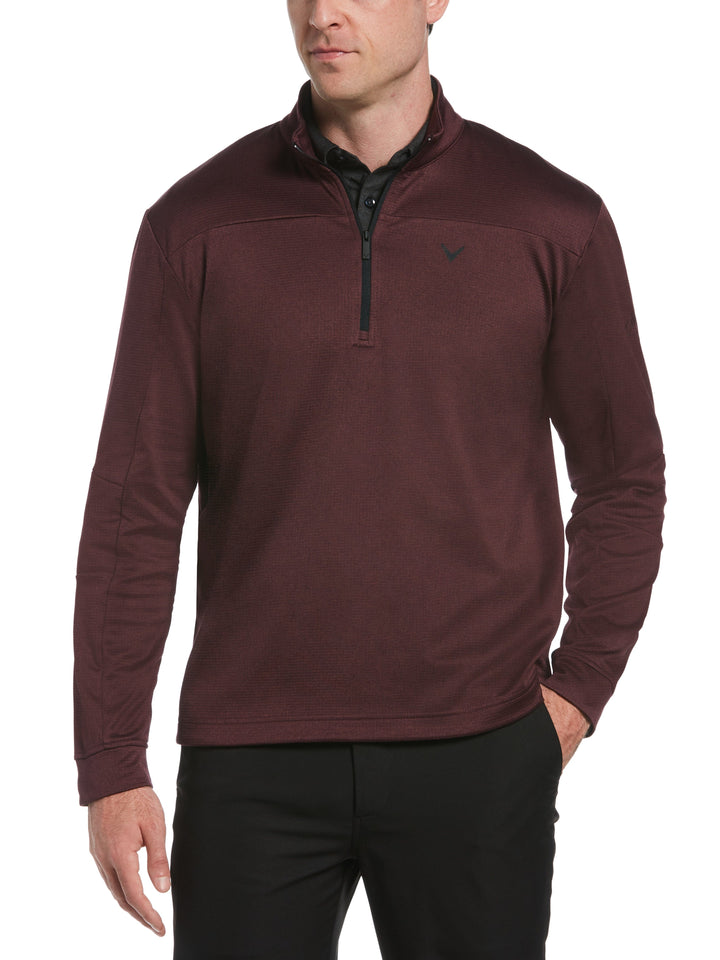 Mens 1/4 Zip Midlayer Waffle Shirt (Burgundy Heather) 
