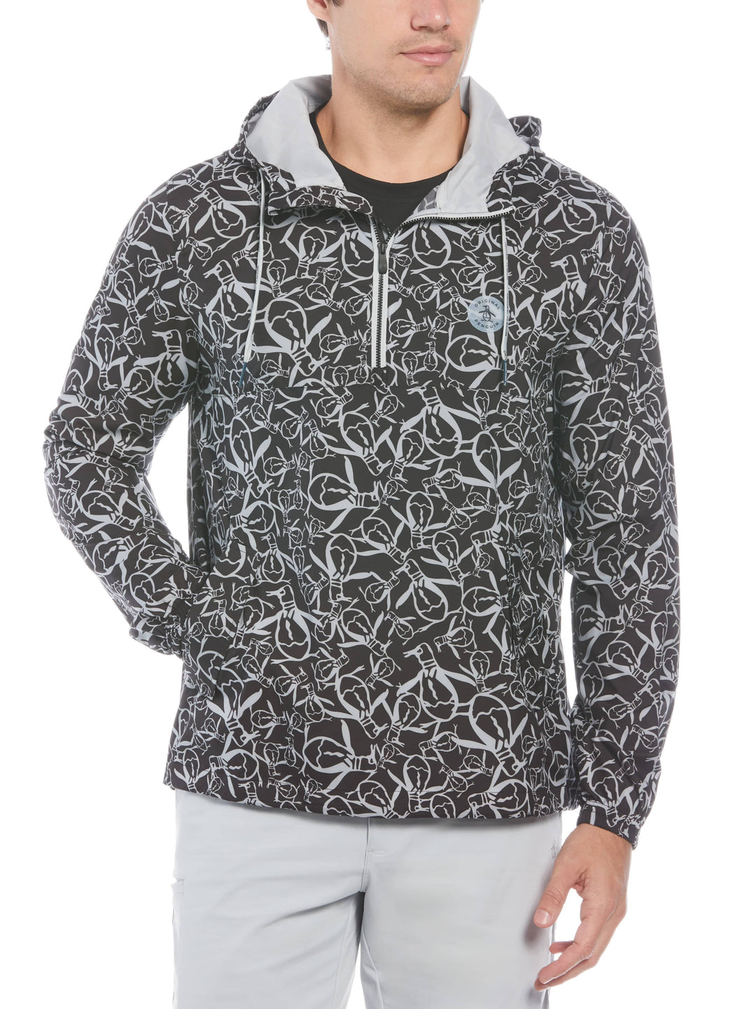Men's Quarter Zip Penguin Print Windbreaker