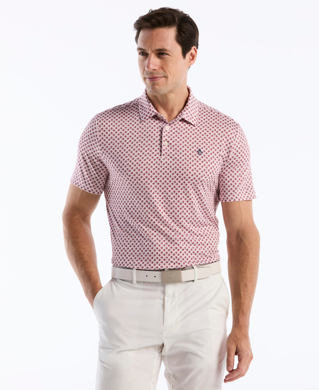 Retro Geometric Print Polo (Burgundy) 