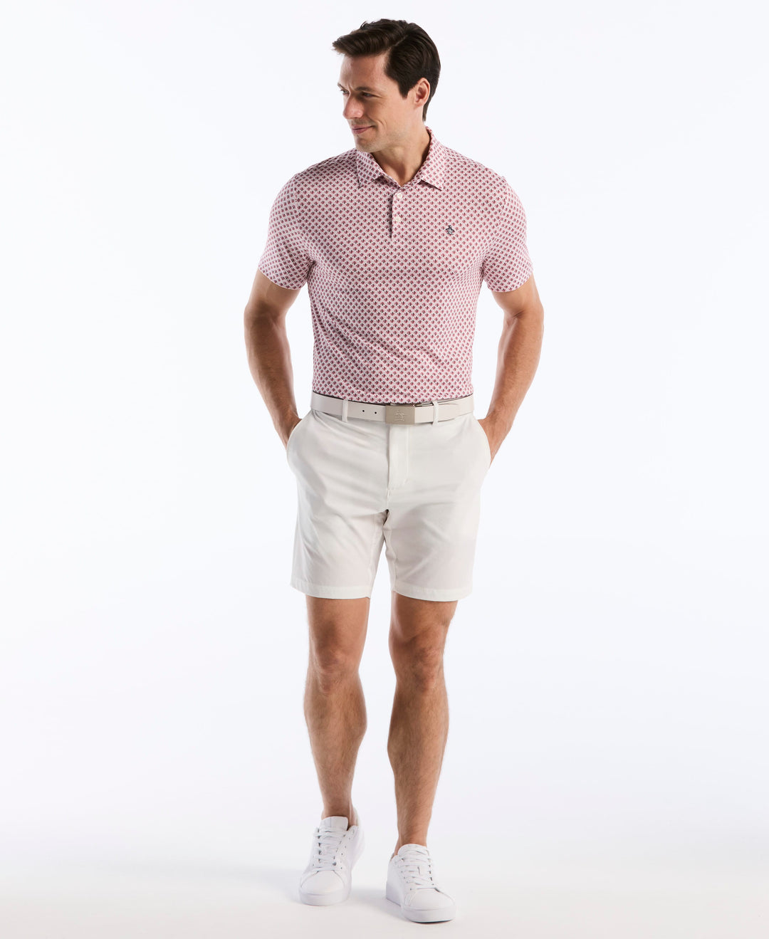 Retro Geometric Print Polo (Burgundy) 