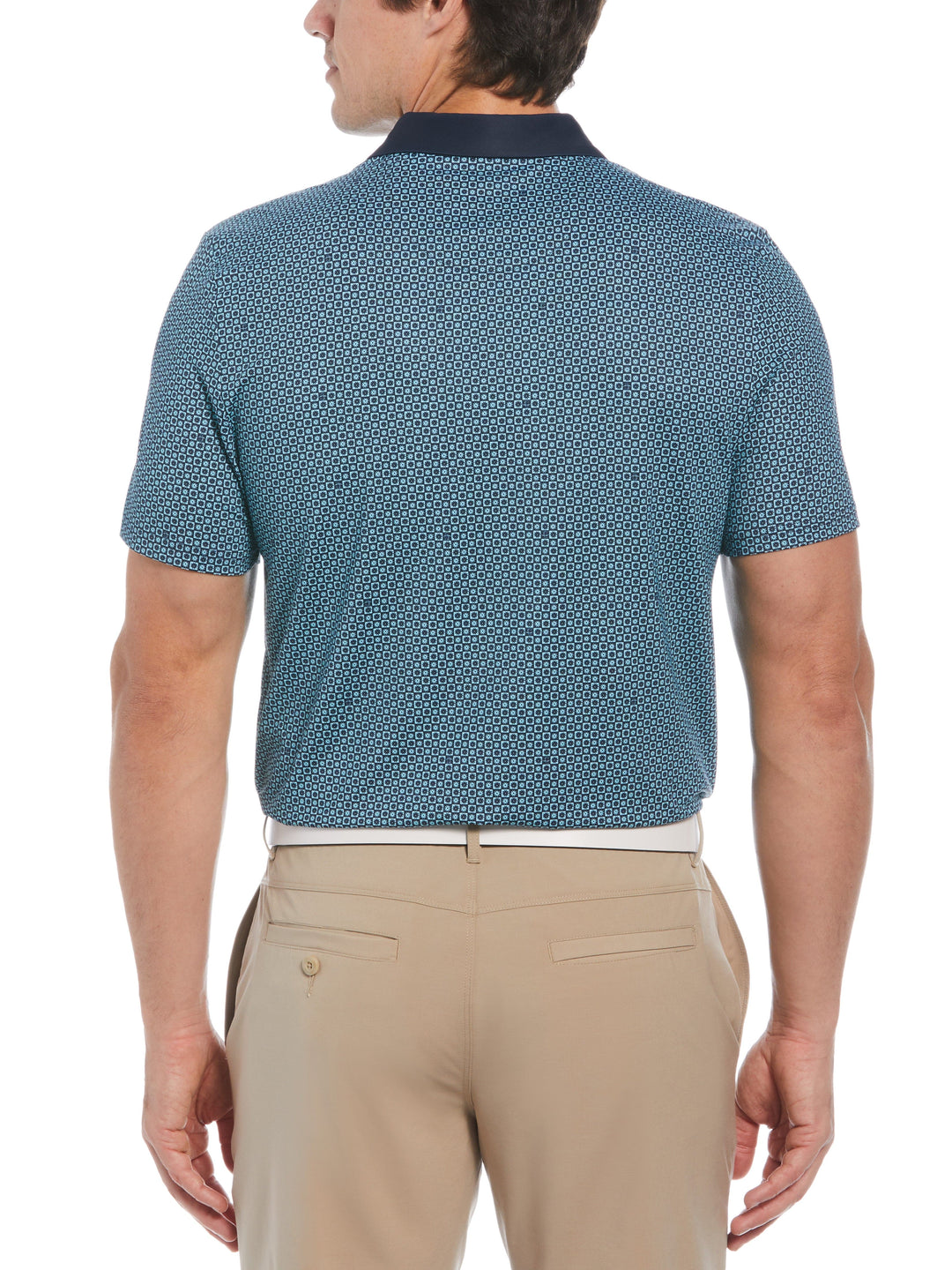Retro Micro Floral Print Short Sleeve Golf Polo Shirt (Black Iris) 