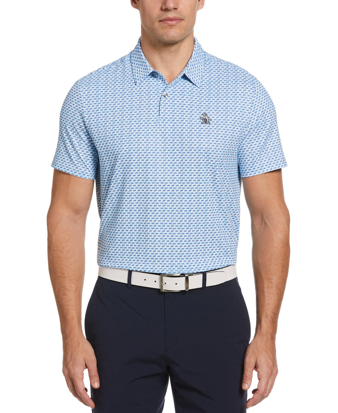 Retro Wave Pattern Print Golf Polo (Aquarius) 