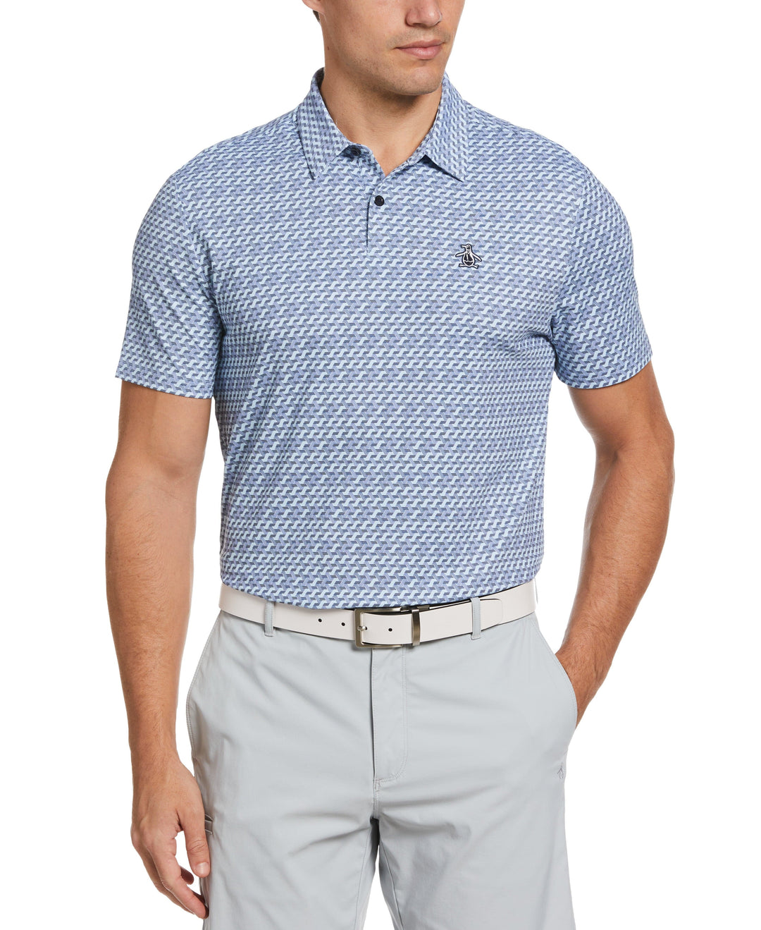 Retro Wave Pattern Print Golf Polo (Black Iris) 