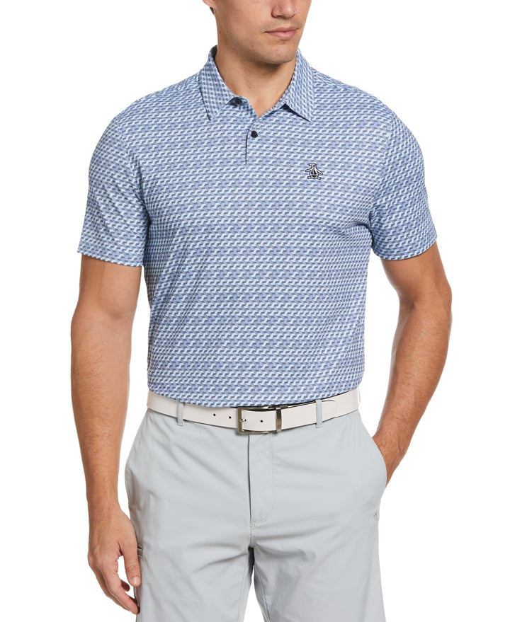 Retro Wave Pattern Print Golf Polo (Black Iris) 