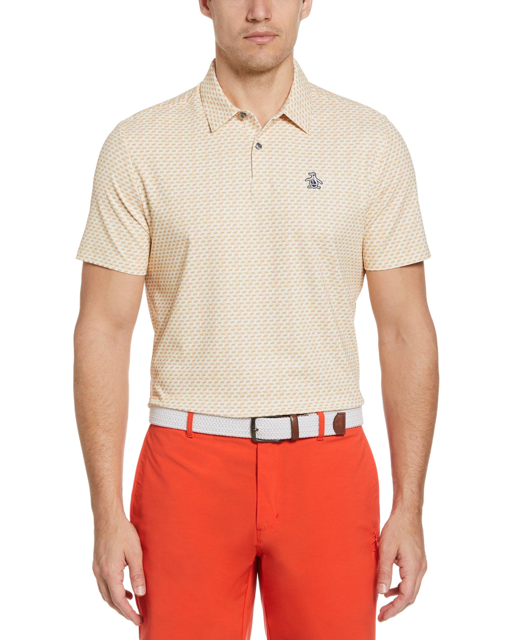 Retro Wave Pattern Print Golf Polo (Warm Apricot) 