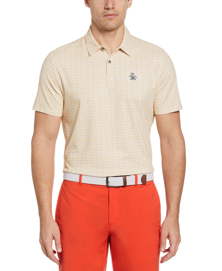 Retro Wave Pattern Print Golf Polo (Warm Apricot) 
