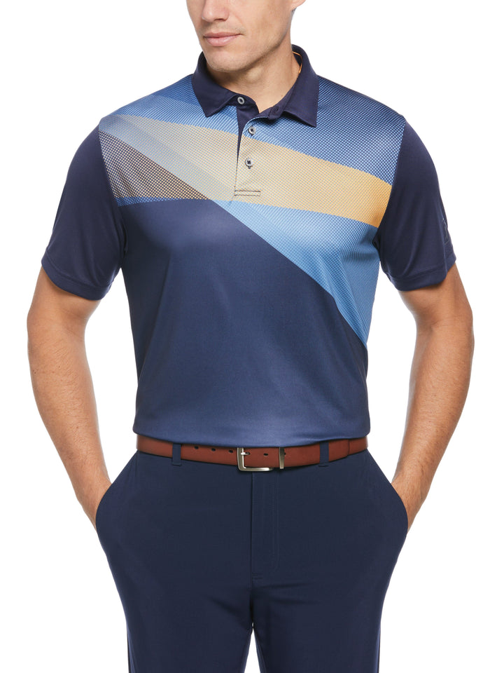 Shadow Asymmetric Print Golf Polo (Peacoat) 