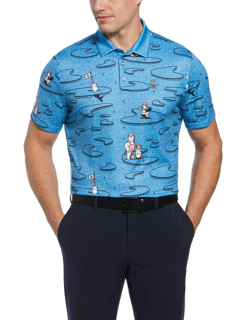 Men's Short Sleeve All Over Polar Pete Print Oxford  Polo