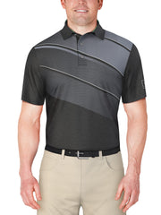 Short Sleeve Asymmetric Heather Print Polo  (Caviar) 