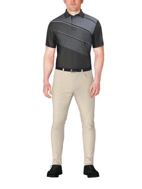 Short Sleeve Asymmetric Heather Print Polo  (Caviar) 