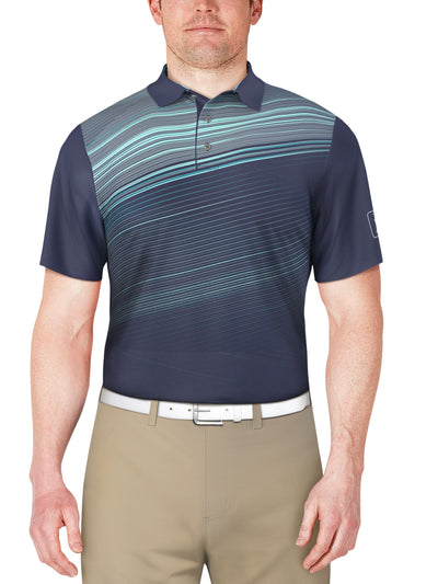 Short Sleeve Asymmetric Stripe Printed Polo  (Blue Indigo) 