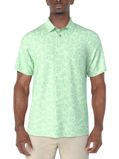 Short Sleeve Brush Strokes Geo Printed Polo (Lichen) 