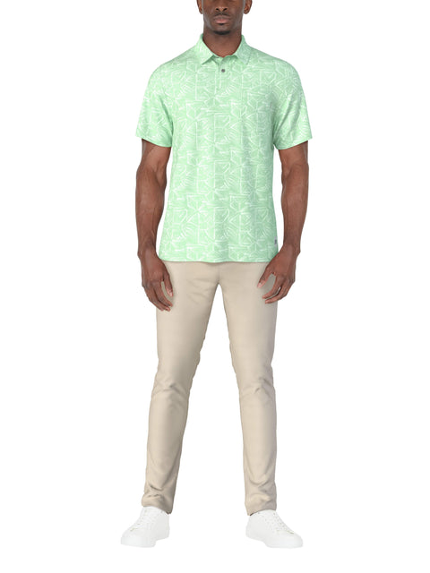 Short Sleeve Brush Strokes Geo Printed Polo (Lichen) 