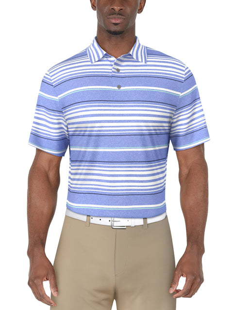 Short Sleeve Chest Stripe Printed Polo  (Azurine) 