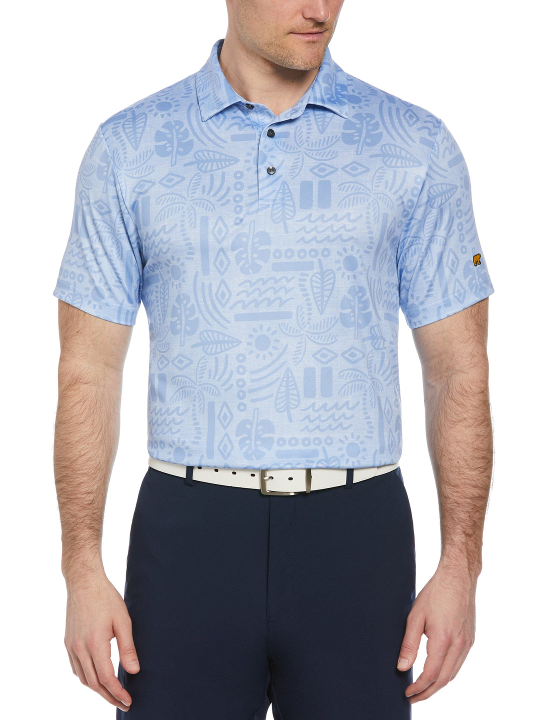 Short Sleeve Stamped Tropical Print Polo (Bel Air Blue) 