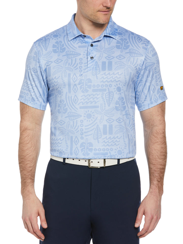Short Sleeve Stamped Tropical Print Polo (Bel Air Blue) 