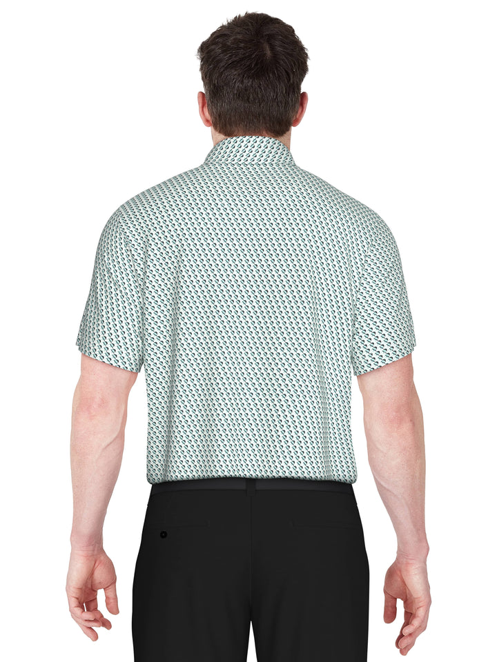 Men's Short Sleeve Stretch Performance Fish Geo Print Polo